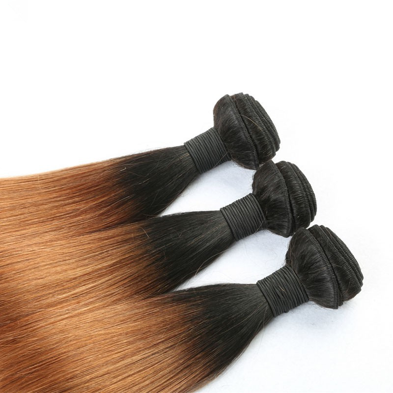 Ombre 1B/30 Straight Human Hair Weave Bundles 2 Tone Color Hair Wefts