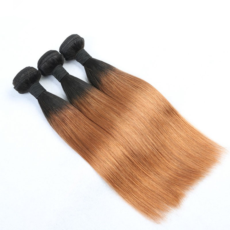 Ombre 1B/30 Straight Human Hair Weave Bundles 2 Tone Color Hair Wefts
