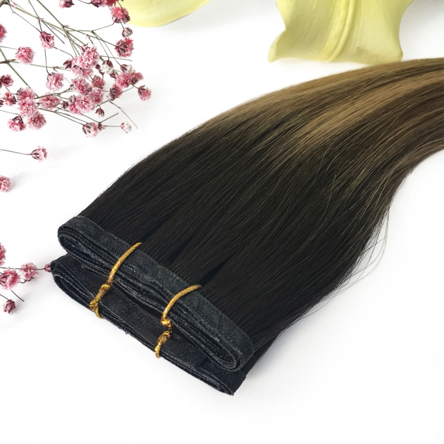 #T2-4/27 Rooted Balayage Flat Weft Hair Extensions