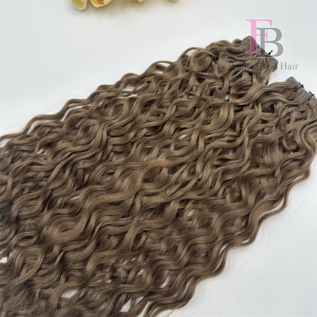 Curly --- #4 Chocolate Brown Hand Tied Weft